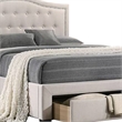 Pemberly Row Upholstered Tufted Full Bed with Storage and Nailhead Trim in Ivory