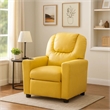Pemberly Row Kids Youth Recliner Chair with Cup Holder in Yellow Faux Leather