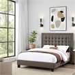 Pemberly Row Queen Platform Bed with Square Tufted Headboard in Taupe Polyester