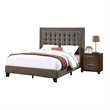 Pemberly Row Queen Platform Bed with Square Tufted Headboard in Taupe Polyester