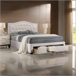 Pemberly Row Upholstered Tufted Queen Bed with Under Bed Storage in Ivory Burlap