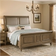 Pemberly Row King Sleigh Bed w/ Faux Leather Upholstery & Nailhead Trim in Gold