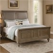Pemberly Row King Sleigh Bed w/ Faux Leather Upholstery & Nailhead Trim in Gold
