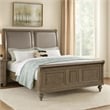 Pemberly Row King Sleigh Bed w/ Faux Leather Upholstery & Nailhead Trim in Gold