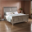 Pemberly Row Queen Sleigh Bed w/ Faux Leather Upholstery & Nailhead Trim in Gold