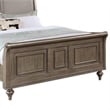 Pemberly Row Queen Sleigh Bed w/ Faux Leather Upholstery & Nailhead Trim in Gold