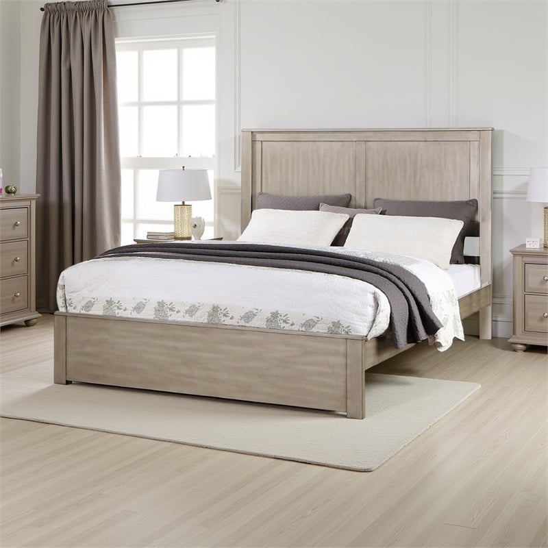 Pemberly Row Platform King Bed with Rectangular Panel Headboard in Light Tan