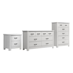 Pemberly Row 3 Piece Bedroom Set with Dresser Chest and Nightstand in White