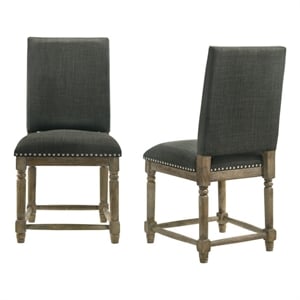 Pemberly Row Set of 2 Parson Dining Chairs with Nailhead Trim in Gray