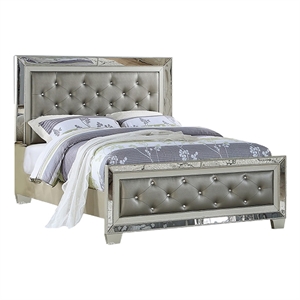 Pemberly Row California King Bed w/ Mirror Inlay & Nailhead Trim - Platinum Gray