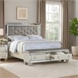 Pemberly Row California King Bed with 2 Drawer Bench and Mirror Inlay in Silver