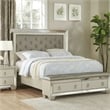 Pemberly Row California King Bed with 2 Drawer Bench and Mirror Inlay in Silver