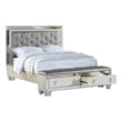 Pemberly Row California King Bed with 2 Drawer Bench and Mirror Inlay in Silver