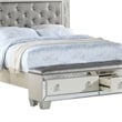 Pemberly Row California King Bed with 2 Drawer Bench and Mirror Inlay in Silver