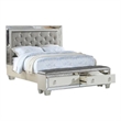 Pemberly Row California King Bed with 2 Drawer Bench and Mirror Inlay in Silver