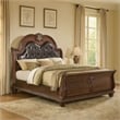 Pemberly Row King Bed w/ Floral Carved Details & Tufted Headboard in Dark Walnut