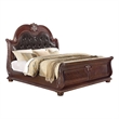 Pemberly Row King Bed w/ Floral Carved Details & Tufted Headboard in Dark Walnut