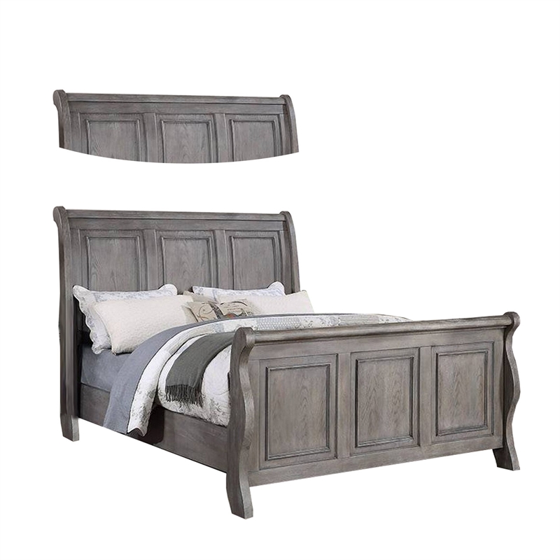 Pemberly Row California King Sleigh Bed with Tri Panel Molded Trim in Oak Gray