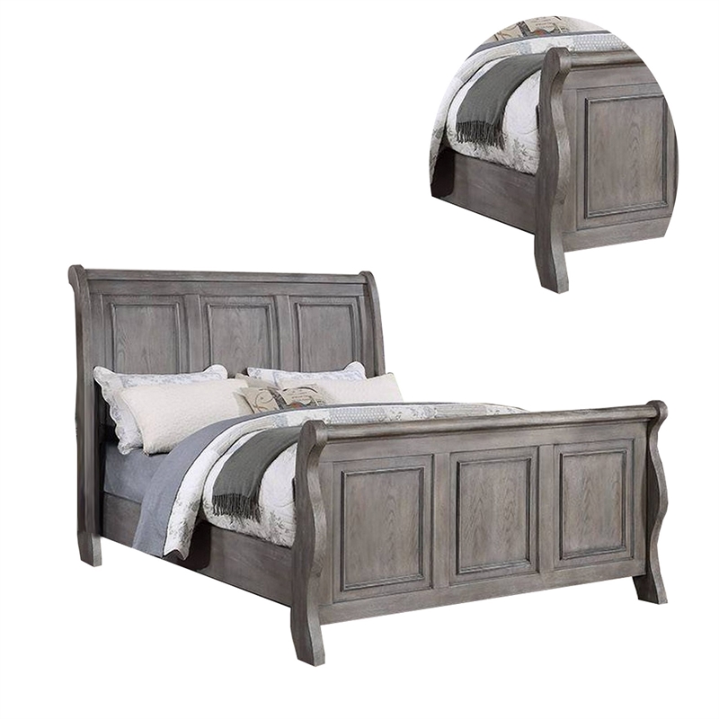 Pemberly Row California King Sleigh Bed with Tri Panel Molded Trim in Oak Gray