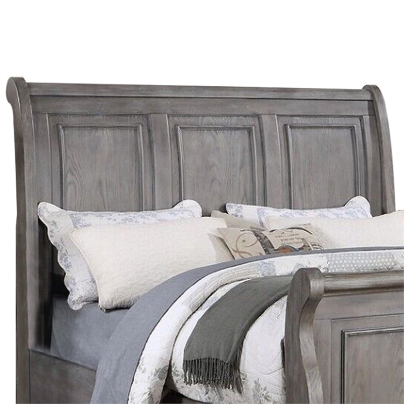 Pemberly Row King Sleigh Bed with Tri Panel Molded Trim in Oak Gray