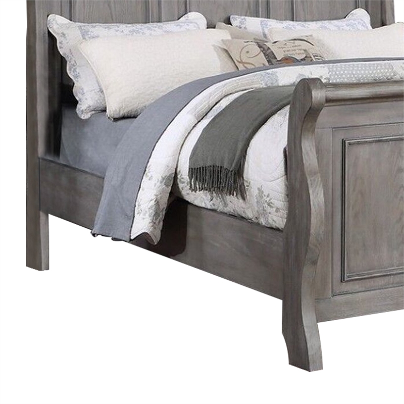 Pemberly Row King Sleigh Bed with Tri Panel Molded Trim in Oak Gray