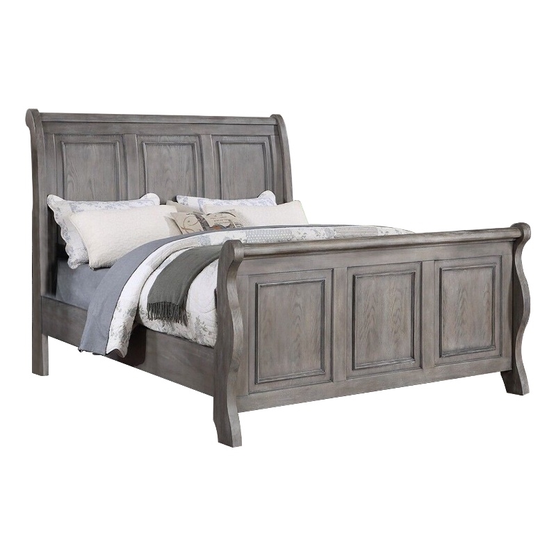 Pemberly Row King Sleigh Bed with Tri Panel Molded Trim in Oak Gray