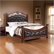 Pemberly Row King Bed with Tufted Faux Leather Headboard & Scroll Carvings