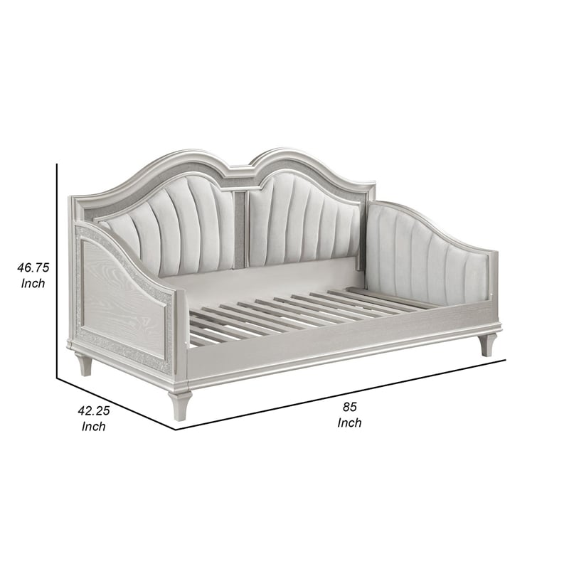 Pemberly Row Twin Daybed with Channel Tufted Back and Faux Diamond Trim in Ivory
