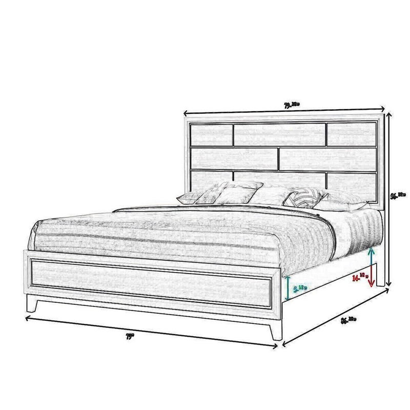 Pemberly Row King Bed with Geometric Panel Headboard and Tapered Legs in White