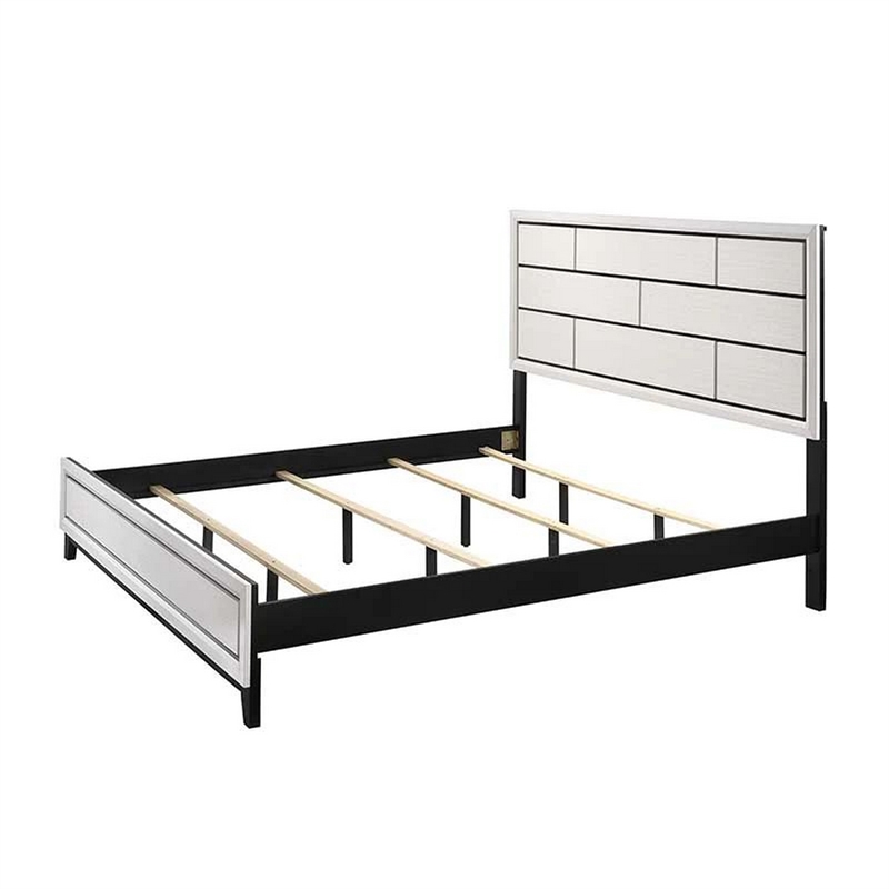 Pemberly Row King Bed with Geometric Panel Headboard and Tapered Legs in White
