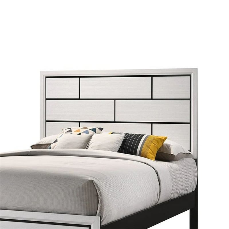 Pemberly Row Twin Bed with Geometric Panel Headboard and Tapered Legs in White