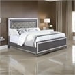 Pemberly Row Queen Bed with Mirror Panels and Tufted Gray Fabric Upholstery