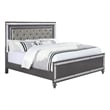Pemberly Row Queen Bed with Mirror Panels and Tufted Gray Fabric Upholstery