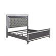 Pemberly Row Queen Bed with Mirror Panels and Tufted Gray Fabric Upholstery