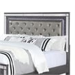 Pemberly Row Queen Bed with Mirror Panels and Tufted Gray Fabric Upholstery