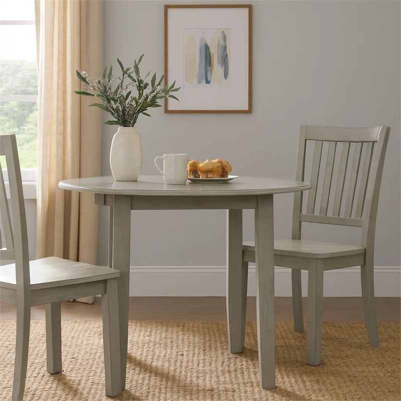 Pemberly Row 47 Inch Round Rubberwood Dining Table with Block Legs in Gray