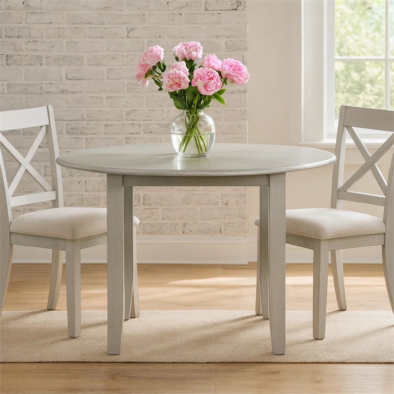 Pemberly Row 47 Inch Round Rubberwood Dining Table with Block Legs in Gray