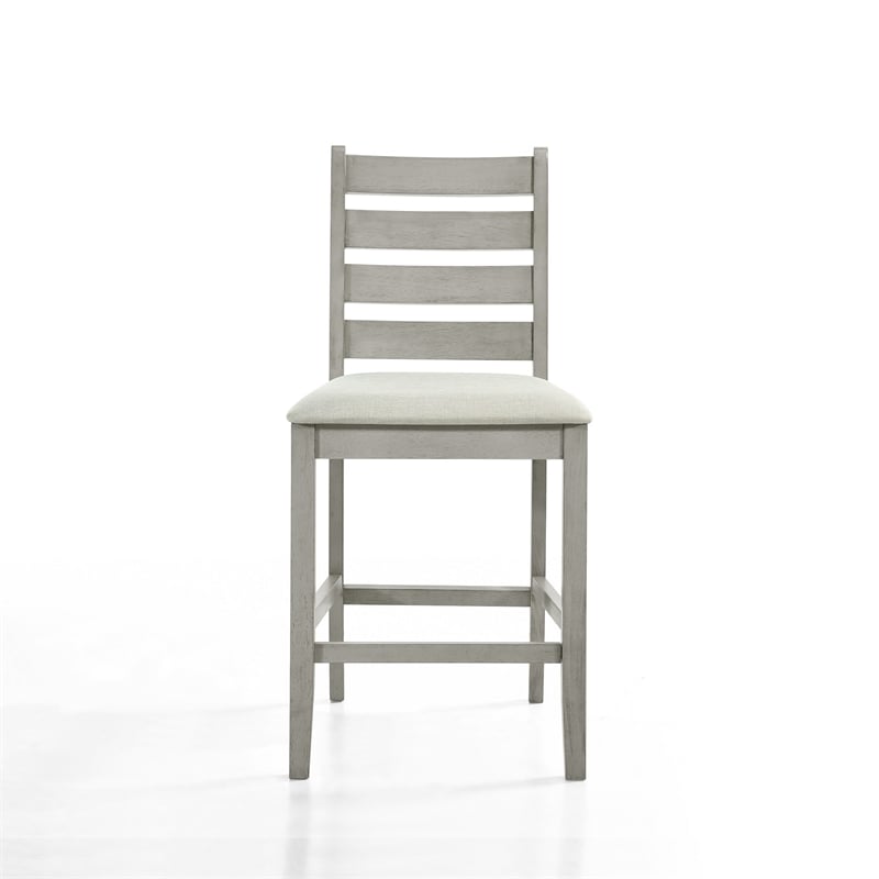 Pemberly Row Set of 2 Ladderback Counter Height Chairs with Fabric Seat in Gray