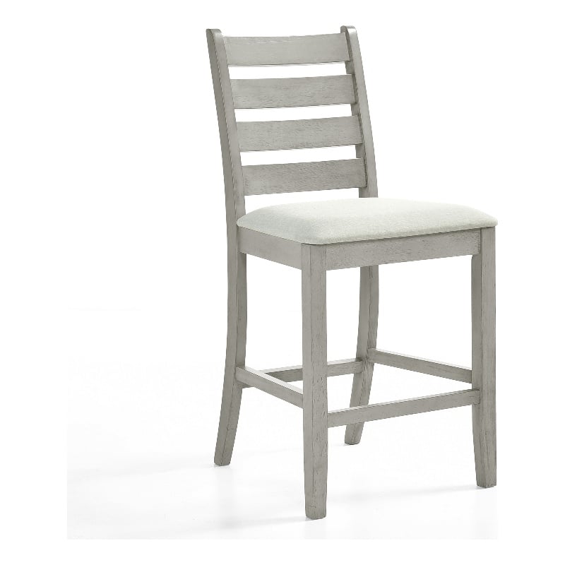 Pemberly Row Set of 2 Ladderback Counter Height Chairs with Fabric Seat in Gray