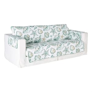 Pemberly Row 127 Inch Wave Quilted Sofa Protector with Seashell Design in White