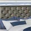 Pemberly Row Queen Panel Bed with LED Headboard & Faux Leather Tufting in Silver