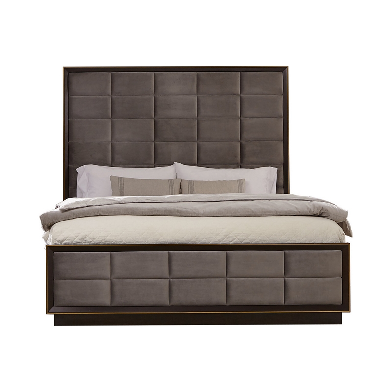 Pemberly Row California King Bed with Grid Tufted Tall Panel Headboard in Taupe