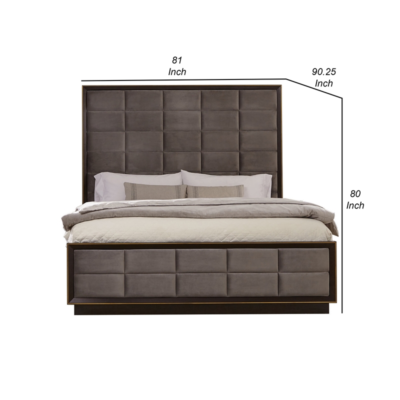 Pemberly Row California King Bed with Grid Tufted Tall Panel Headboard in Taupe