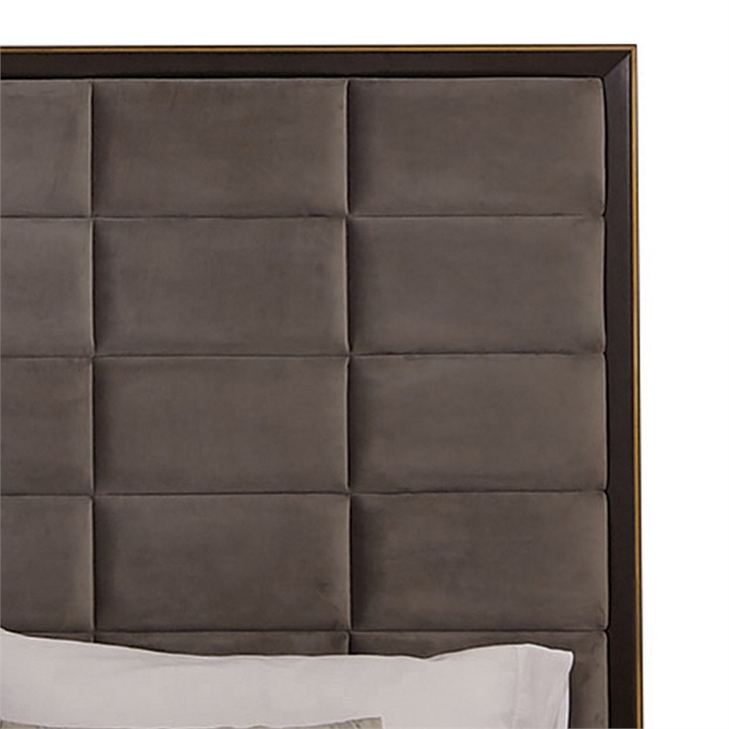 Pemberly Row California King Bed with Grid Tufted Tall Panel Headboard in Taupe