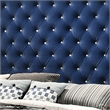 Pemberly Row Wingback Queen Bed w/ Acrylic Button Tufting in Pacific Blue Velvet