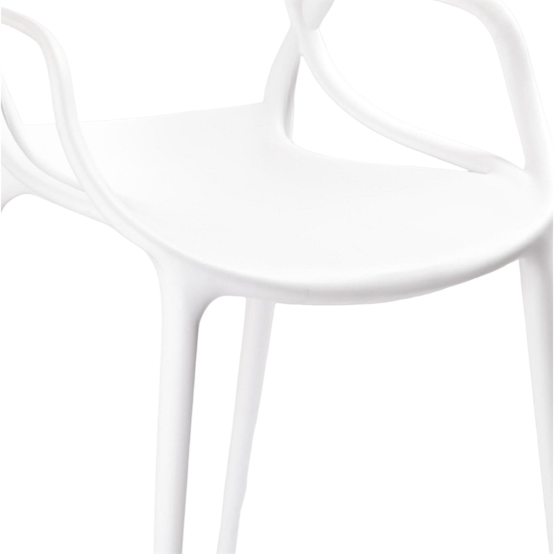 Pemberly Row 4Pc Polypropylene Armchairs w/ Curved Seat & Open Backrest in White