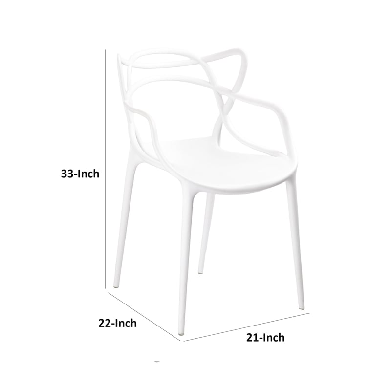 Pemberly Row 4Pc Polypropylene Armchairs w/ Curved Seat & Open Backrest in White