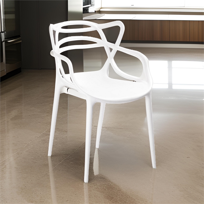 Pemberly Row 4Pc Polypropylene Armchairs w/ Curved Seat & Open Backrest in White