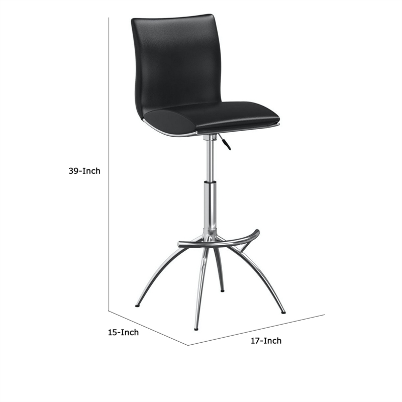 Pemberly Row Set of 2 Adjustable Height Swivel Barstools in Black Faux Leather