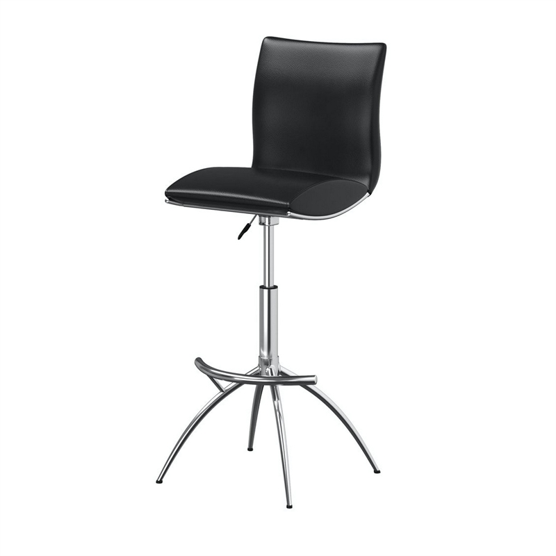 Pemberly Row Set of 2 Adjustable Height Swivel Barstools in Black Faux Leather